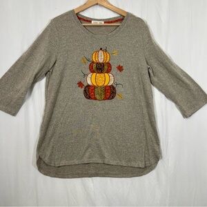 Pumpkin Embroidery quarter sleeve top. Perfect for fall, Thanksgiving holiday L